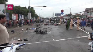 Toàn cảnh container đâm hàng chục xe máy khiến 20 người thương vong ở Long An