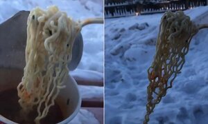 Clip: Mỳ nóng đóng băng đông cứng ở nơi lạnh nhất Trung Quốc