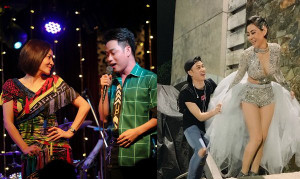 Trúc Nhân ngụy trang thành trợ lý, không ngần ngại xách váy cho Thu Minh đi diễn