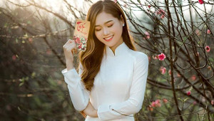 Nữ sinh Đại học Kinh tế Quốc dân đẹp rực rỡ bên hoa đào