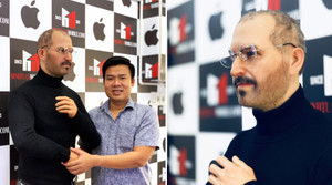Ảnh: Hâm mộ Steve Jobs, nam thanh niên đưa hình sáp của thần tượng về cửa hàng