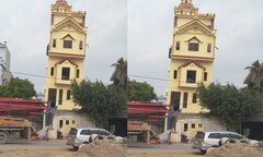 Cận cảnh nhà 5 tầng ở Hà Nam nghiêng như tháp Pisa
