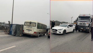 2 vụ tai nạn liên tiếp trong vòng 1 tiếng, cầu Thanh Trì ùn tắc hàng dài ngày cuối tuần