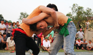 Clip: Những pha cài người nghẹt thở trong hội vật Xuân trên quê Bác