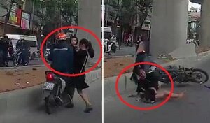 Clip: Xe máy phóng bạt mạng, đâm phụ nữ bế con nhỏ ngã văng