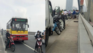 Xe máy va chạm xe buýt, nam thanh niên thiệt mạng trên cầu Nhật Tân, Hà Nội