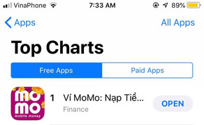 Ví MoMo vươn lên vị trí số 1 top ứng dụng tải miễn phí nhiều nhất trên IOS