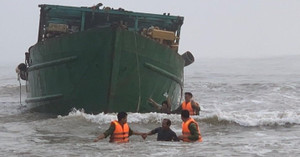 Gặp sương mù dày đặc, tàu thép chở 4 thuyền viên mắc cạn