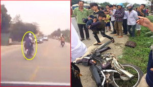 Để đầu trần đi xe máy đánh võng tông trúng ô tô, hai thanh niên nhập viện ở Hòa Bình