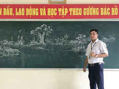 Ảnh: Tranh vẽ bằng phấn trắng trên bảng đen của thầy giáo Thanh Hóa gây 'bão mạng'
