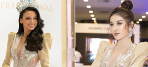 Á hậu Huyền My xinh đẹp khi đụng váy với Hoa hậu Siêu quốc gia