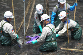 Ảnh: Công nghệ 'thần kỳ' Nhật Bản được chôn xuống sông Tô Lịch, bắt đầu làm sạch nước