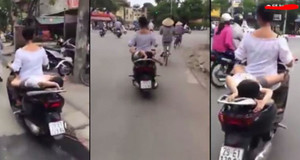 Clip: Thót tim cảnh mẹ chở con nằm dài sau xe máy