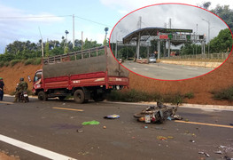 Né trạm BOT ở Đắk Lắk, xe tải bất chấp biển cấm chạy vào đường đang thi công gây tai nạn