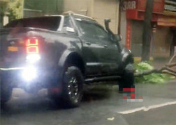 Chủ xe bán tải ủn cây đổ trên đường, giúp dân đi lại dễ dàng