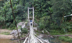 Video: Thầy hiệu trưởng vượt 'cầu treo tử thần' vào rừng sâu gọi từng học trò đến lớp