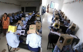 Trường học bị chỉ trích vì bắt sinh viên đội thùng carton