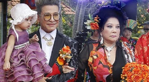 Thúy Nga diện áo dài 5m trong đám cưới lần thứ 10 với MC Thanh Bạch