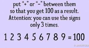 Đố bạn điền dấu '+' hoặc '-' vào dãy số dưới đây để được phép tính đúng