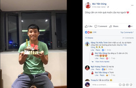 Video: Bùi Tiến Dũng nhận quà sinh nhật muộn trên sân tập