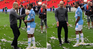 Vừa nâng cúp vô địch, Guardiola dạy cho Sterling bài học ngay trên sân