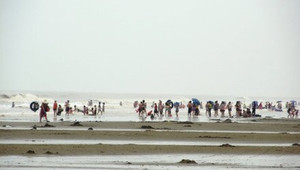 Bất chấp lệnh cấm, khách du lịch vẫn thản nhiên tắm biển giữa tâm bão