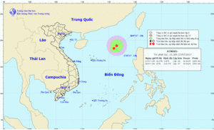 Vùng áp thấp trên Biển Đông đã mạnh lên thành áp thấp nhiệt đới