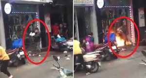Clip: Người đàn ông ngang nhiên châm lửa đốt cửa hàng của vợ cũ trên phố Hải Phòng