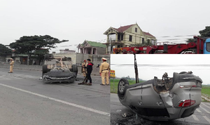 Xế hộp tiền tỷ văng bánh, 'phơi bụng' trên quốc lộ