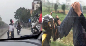 Triệu tập nhóm thanh niên lái xe máy bằng chân, làm ‘xiếc’ trên quốc lộ