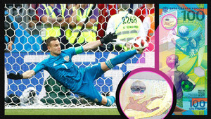 Tờ tiền tiên tri dự đoán đúng màn cản phá bằng chân của thủ môn Nga?