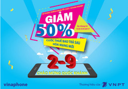 Vinaphone: Tặng cước thuê bao chào mừng Quốc Khánh