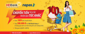 HDBank hoàn 100% phí chuyển khoản nhanh 24/7
