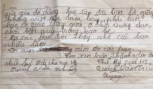 Đơn xin thôi học của nam sinh lớp 7 gây xúc động