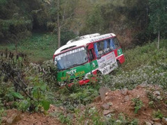Bị xe tải tông, xe buýt chở gần 20 người lao xuống vực ở Nghệ An