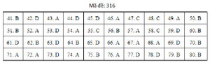 Đáp án mã đề 316 môn Địa lý THPT Quốc gia 2019