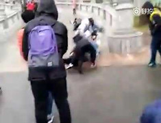 Người Trung Quốc thích thú trượt ngã, rung cây rũ tuyết đón đông về