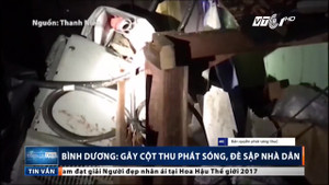 Bình Dương: Cột thu phát sóng bị gió quật đổ, đè sập nhà dân