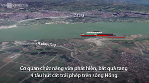 4 tàu hút cát trái phép trên sông Hồng bị bắt giữ