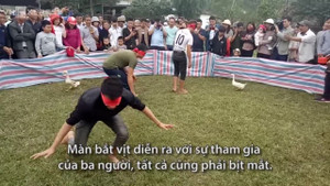 Cười sặc với trò bịt mắt bắt vịt, bắt lợn ở hội chùa Hương Tích, Hà Tĩnh