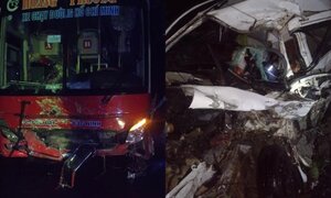 Cưa ô tô con đưa thi thể 2 nạn nhân ra ngoài sau cú tông của xe giường nằm