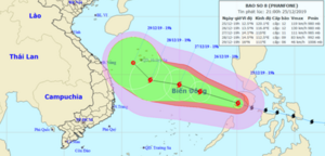 Bão Phanfone đi vào Biển Đông, giật cấp 14