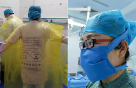 Bác sĩ Trung Quốc dùng khẩu trang tự tạo và áo bảo hộ làm từ túi đựng rác