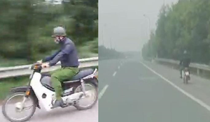 Người mặc trang phục giống cảnh sát phóng xe máy trên cao tốc sử dụng biển số giả
