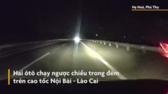Hai ôtô chạy ngược chiều trên cao tốc Nội Bài - Lào Cai