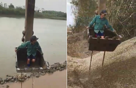 Video: Màn hỏi vợ 'bá đạo' của chàng trai lái máy múc