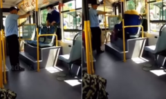Bà lão siêu 'ngầu' trèo lên xe bus qua cửa sổ 