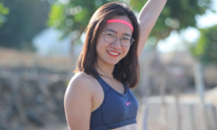 Nữ runner xinh đẹp miệt mài tập luyện trên đường chạy ngoài đảo núi lửa