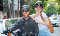 Trai đẹp Bình An chở Á hậu Phương Nga bằng motor đi tái chế trang phục cũ