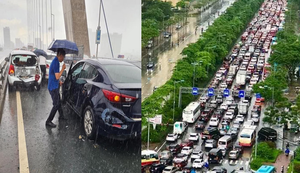 5 ô tô tông liên hoàn trên cầu Nhật Tân, đường ra sân bay Nội Bài tắc nghẽn